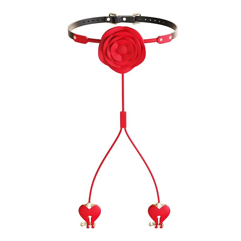 GINYA New BDSM Rose Mouth Ball Breast Clamp Vibrators